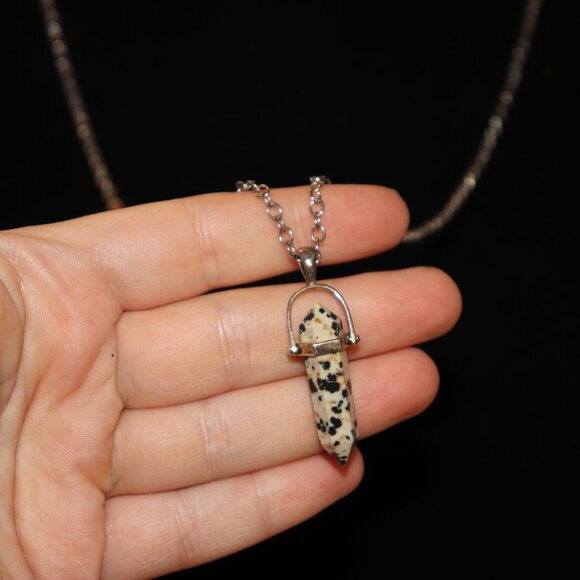 Beautiful silver and dalmatian jasper necklace natural stone 29-33" - Picture 3 of 5